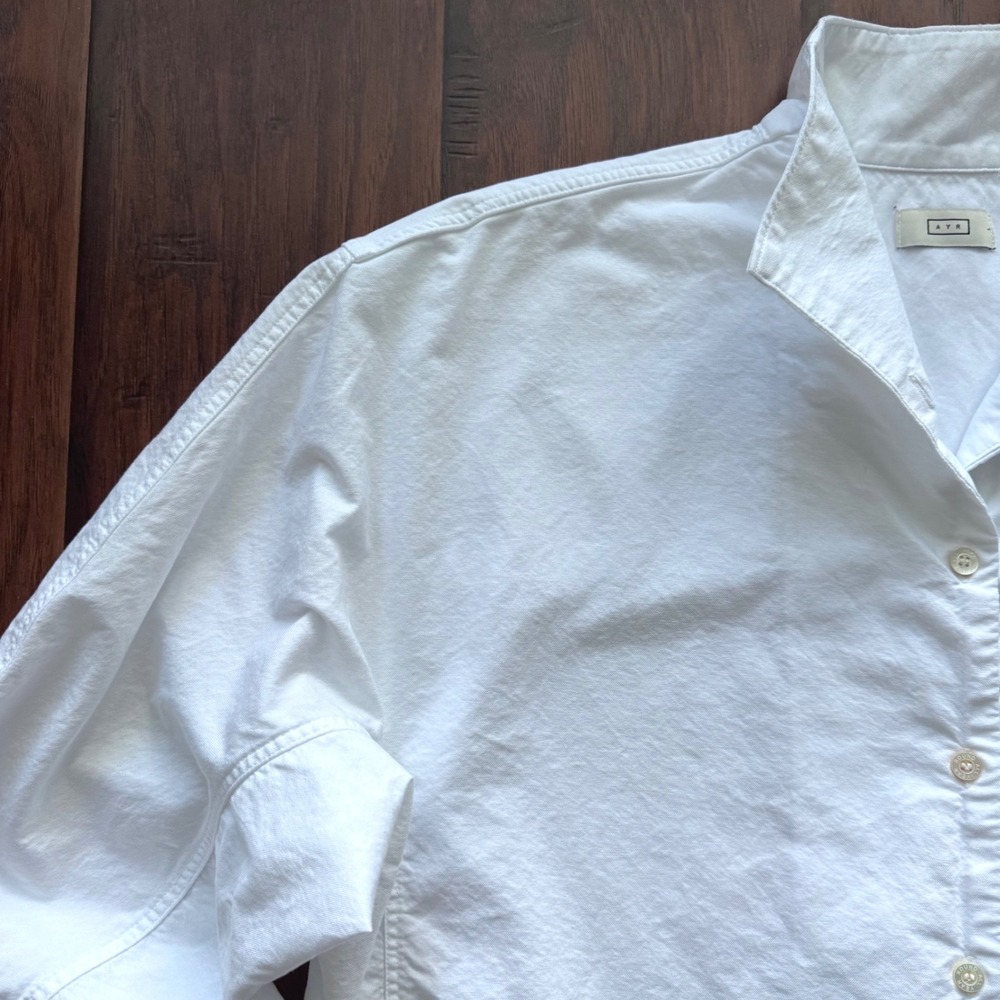 AYR The Tate Shirt Large White Cotton Oxford Stand Collar Oversized Minimalist - Picture 4 of 16